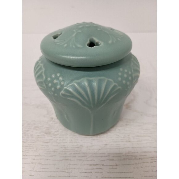 Vintage Crowning Touch Porcelain Floral Pot Pourri Holder Jar Rare Seafoam Blue - Picture 3 of 10
